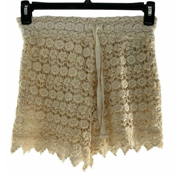 Wallflower Short Teen Size Medium Elastic Drawstring Crochet Embroidered Floral - Picture 1 of 8
